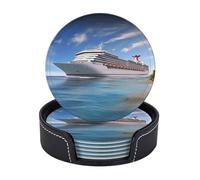 Sottobicchieri rotondi per bevande, set di 6, sottobicchieri in pelle PU con supporto, sottobicchiere per tazza da crociera in riva al mare per bere tappetino