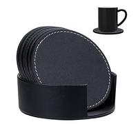 Sottobicchieri Rotondo Tazza Stuoia Nero Sottobicchiere in Pelle PU Coaster con Supporto per Caffè Birra Tè 6 Pezzi