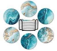 Sottobicchieri, Set di 6 Premium Design sottobicchieri con Supporto, Sottobicchieri per Bevande in Pietra Ceramica Assorbente, Regalo Grazioso per Natale Decorazioni, Natale Regali,Blu