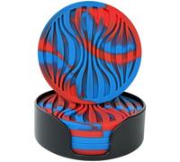 Sottobicchieri Silicone set di 6,Thick Design(0.5cm) Tazze Rotonde Tazza Sottobicchieri,Resistente al Calore,Bevande Sottobicchieri,Coffee Pads Beer Bar Mat,Con Striscia Antiscivolo (Blu+Rosso)