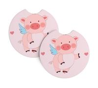 Sottobicchieri stampati a forma di maiale volante con cartoni animati per la decorazione della casa, confezione da 2 pezzi, diametro 6,9 cm