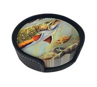 Sottobicchieri stampati con motivo a trota di ruscello e pesca a mosca, con supporto, graziosi sottobicchieri da tavolino, set da 6, regali di benvenuto per la nuova casa, decorazioni per la casa p