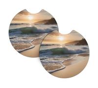 Sottobicchieri stampati con spiaggia e onde, per auto, decorazione per la casa, 2 pezzi, diametro 6,9 cm