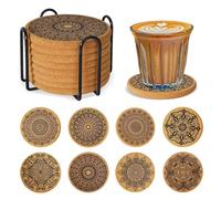 Sottobicchieri Sughero 8 Pezzi Sottobicchieri Sughero Da 10cm, Sottobicchieri Riutilizzabili, Con Supporto In Metallo, Motivo Mandala, Per Caffè, Bar, Cucina, Ristorante, Ufficio