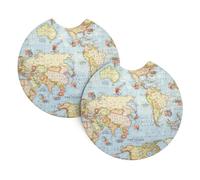 Sottobicchieri universali per auto, motivo: mappa del mondo, per camion, SUV, furgoni, barche