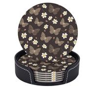 Sottobicchieri vintage a forma di farfalla, bianchi e rosa, con supporto, in pelle, rotondi, set da 6, resistenti al calore, per proteggere il tavolo, come decorazione per la casa, come regalo per la