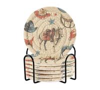 Sottobicchieri vintage beige con cavallo occidentale con supporto set di 6 sottobicchieri per bevande Porta Vasos Para Mesas