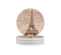 Sottobicchieri vintage con fiore di Parigi Torre Eiffel, assorbenti in diatomite, ad asciugatura rapida, per bevande, tazze rotonde per tavolo, bar, decorazione per la casa
