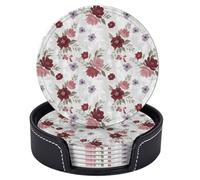 Sottobicchieri vintage con fiori rossi, rosa e viola per bevande con supporto, set di 6 sottobicchieri rotondi in pelle resistenti al calore, per proteggere il tavolo, decorazioni per la casa, cucina