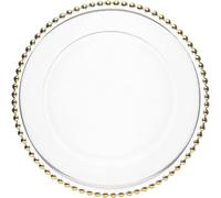 Sottobicchieri XL in vetro trasparente 33 cm con bordo dorato (1), 12 piattini decorativi, piatti da portata per matrimoni, battesimi, compleanni, Natale e feste, riutilizzabili