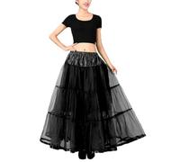 Sottogonna Crinolina Petticoat Tulle Lunga Donna Balletti Danza Sottogonne 50's Organza Retro Tutu Gonna Vintage Rockabilly Underskirt Lunghezza alla Caviglia Sottovesti e Sottogonna(Nero,32)
