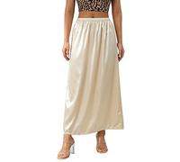 Sottogonna da donna in raso, mezza sottoveste in vita, gonna lunga con bordo in pizzo, Marrone, XXL