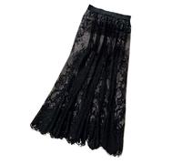 Sottogonna in pizzo con fiori di moda 2 pezzi Sottoveste da 75 cm Abito in maglia antiriflesso Allentato Fodera in vita alta donna Per Stile Streetwear(Black)