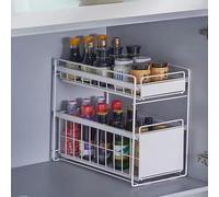 Sottolavello a 2 ripiani estraibili per cucina e bagno, design salvaspazio, ripiani regolabili, facile accesso e soluzione elegante per una vita senza ingombri