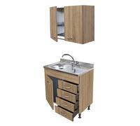 Sottolavello Rovere 80 cm con Cassetti a Destra, Lavello e Colapiatti