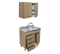 Sottolavello Rovere 80 cm con Cassetti a Sinistra, Lavello Inox e Colapiatti