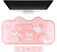 Sottomano BelugaDesign Gatto Sakura | Tappetino da gioco per tastiera NS Switch Tappetino per mouse grande | Proteggi scrivania assorbente anime carino rosa con supporto per polso in gel