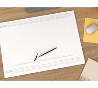 Sottomano da scrivania "Desktop Assistent White" in carta, formato DIN A2, calendario 2025 e 2026, molte caratteristiche pratiche, 25 fogli, base per appunti, con foglio di calendario aggiuntivo