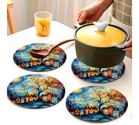 Sottopentola con stampa paesaggio notturno cittadino, resistente al calore, per piatti e padelle, protegge il tavolo dal calore, essenziale per cucina e sala da pranzo (AB-023)