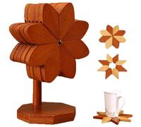 Sottopentola decorativi a forma di mulino a vento, in legno, per piatti caldi, 4 sottopentola in legno e 1 supporto, sottobicchieri in bambù naturale, per cucina e sala da pranzo (noce, 3 fette)