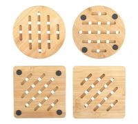 Sottopentola in Bambù Naturale Set di 4, Antiscivolo e Resistenti al Calore, Sottopentola Legno 15cm Design Elegante per Cucina, Adatti per Piatti Caldi, Pentole e Padelle, Forme Quadrate e Rotonde