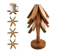 Sottopentola in Legno a Forma di Albero, Pieghevole Sottopentola Legno Alberello per Piatti Caldi, Ciotole, Teiere, Padelle, Pentole Grandi (1 Supporto + 4 Sottopentola Legno) (Noce)