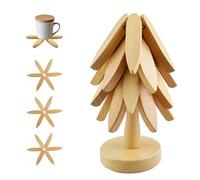 Sottopentola in Legno a Forma di Albero, Pieghevole Sottopentola Legno Alberello per Piatti Caldi, Ciotole, Teiere, Padelle, Pentole Grandi (1 Supporto + 4 Sottopentola Legno) (Legno)