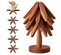 Sottopentola in legno per piatti caldi, a forma di albero, sottopentola per piatti caldi, 4 sottopentola in legno + 1 supporto per riporre come un albero di Natale (legno di noce)