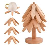 Sottopentola in legno per piatti caldi, a forma di albero, sottopentola per piatti caldi, 4 sottopentola in legno + 1 supporto per riporre come un albero di Natale, sottopentola pieghevole in legno
