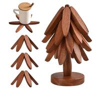 Sottopentola in legno per piatti caldi, a forma di albero, sottopentola per piatti caldi, 4 sottopentola in legno + 1 supporto per riporre come un albero di Natale, sottopentola pieghevole in legno