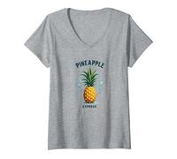 Sottosopra Ananas Express Tropical Retro Cool Vibes Maglietta con Collo a V, Donna, Grigio Melange, S