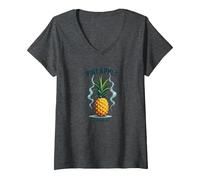 Sottosopra Ananas Express Tropical Retro Cool Vibes Maglietta con Collo a V, Donna, Grigio Scuro, XL