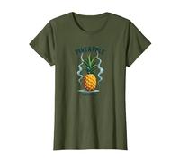 Sottosopra Ananas Express Tropical Retro Cool Vibes Maglietta, Donna, Oliva, 3XL