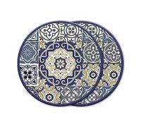 Sottotutto decorato in Legno Rotondo Sotto bicchiere, piatto, pentola AZULEJOS BLUE 20 cm Set 2 pz
