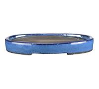 Sottovaso per bonsai ovale in gres smaltato blu 21x13x2 cm - BJ17a