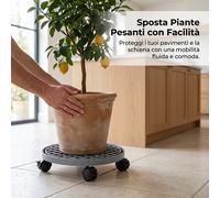 Sottovaso rotondo con ruote, porta piante da esterno e interno, regolabile