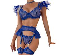 Sottoveste Donna Pizzo Aperto Donna Sexy Lingerie Biancheria Intima Sexy da 6 Pezzi con Catena in Metallo con Pizzo Staccabile in Piume Tinta Unita Hot Aperto Completo Rosso Bu1 M