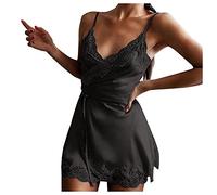 Sottoveste Donna Pizzo Autoreggenti A Rete Nere Pigiami da Larghi E da Notte per La Casa Sexy Confortevole con Reggicalze Tinta Unita Lingerie Elegante Sexy Donna Lingerie Rosso Black L