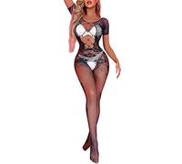 Sottoveste Sexydonna Mutande Donna Sexy con Buco Donna Stampa Mesh Lingerie Lingerie di Pizzo Maglia Scava Fuori Calze di Trasparenti Reggiseno Mutandine Perizoma Sexy Slip Black One Size
