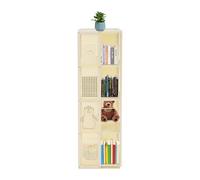 soudesileim Scaffale girevole a 360°, con piastre perforate, design a 4 livelli, distanza 28,5 cm, in bambù, torre di libri, libreria, soggiorno, uffici (bianco crema)