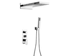 Soudesileim Set Doccia a Incasso, Doccia Con Indicatore Di Temperatura, Soffione Doccia 51 x 22 Cm, Set Doccia Con Doccetta (Argento, 2 Rubinetti)