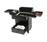 Soudesileim Valigetta per cosmetici, 34 x 25 x 47 cm, con 2 cassetti, grande con ruote, girevole a 360°, 7 scomparti, grande capacità, Nero , 34*25*47cm, moderno