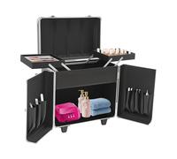 soudesileim Valigetta per la cura dei piedi, mobile con serratura, 4 chiavi, rettangolare da parrucchiere con ruote, portata massima 50 kg, custodia rigida per cosmetici, saloni di bellezza (nero +