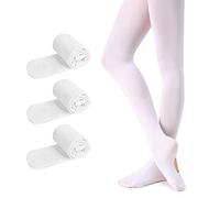 Soudittur Collant da Ballo Convertibili e Calzamaglie da Danza Classica Convertibile per Bambina Ragazze Donna in Bianco, 3 Paia, S (110-125 cm)