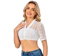 Soudittur Elegante Camicia Dirndl da Donna Bianca con Pizzo, Maniche Corte e Scollatura a V, Camicia Tirolese Tradizionale per Oktoberfest (IT, Testo, XL, Regular, Regular, Bianco)