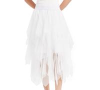 Soudittur Gonna in Tulle Estive da Donna Gonna Midi a Trapezio Gonna da Fata Multistrato Gonne a Pieghe Irregolari Gonna Tutu Elgante, Gonne di Halloween in Vita Alta Elastica(Bianco)