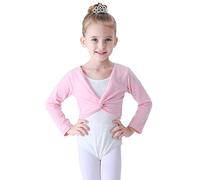 Soudittur Maglia a Incrocio Top da Danza Classica Cotone per Bambini in Rosa, Bianco, Nero (Rosa, 115-125 cm)