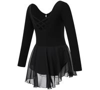 Soudittur Ragazza Vestito da Danza Manica Lunga, Cotone Body Danza Classica Bambina con Chiffon Gonna (IT, Numero, 110, Regular, Nero)