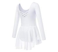 Soudittur Ragazza Vestito da Danza Manica Lunga, Cotone Body Danza Classica Bambina con Chiffon Gonna (IT, Numero, 130, Regular, Bianco)