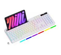 Soueto Tastiera wireless con retroilluminazione RGB a 7 colori, tastiera per computer full-size con supporto per telefono e tablet, tastiera da gioco ricaricabile 2,4 G con tasti luminosi, compatibile
